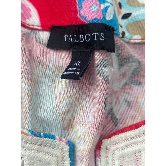Talbots Red Paisley Tunic Top With Neckline Appliqué Details XL Boho Preppy - Picture 5 of 11